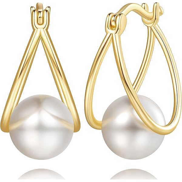 Charmire Gold Hoop Earrings For Women 14K Gold Earrings For Women Pearl Hoops