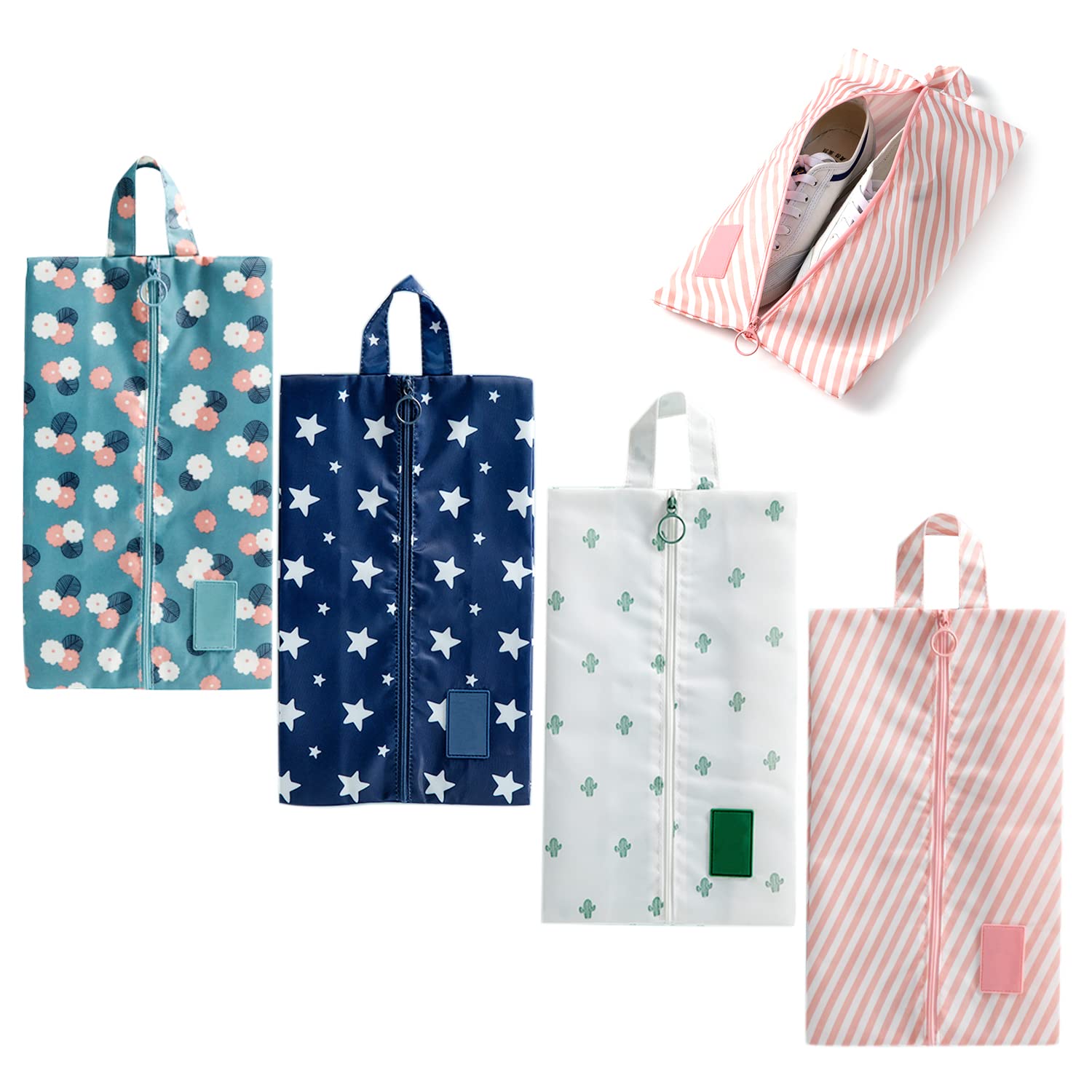 Shoe Bag Organizer 4-Piece Set - Dustproof Travel Shoe Bags with Handle, White, 20 x 34 cm, Universal Travel Adapter