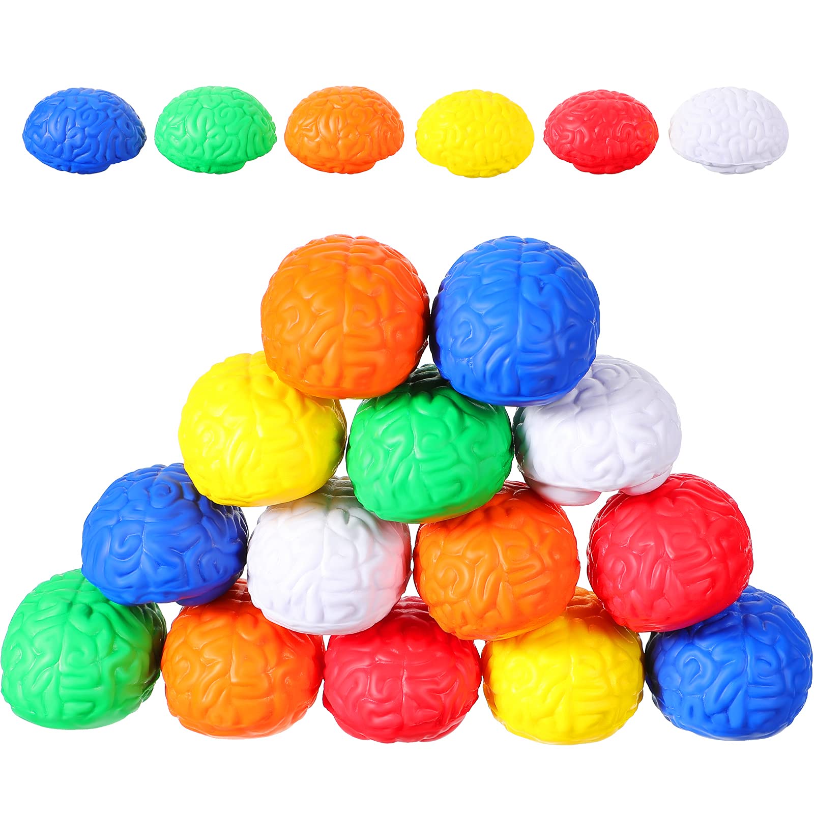 Photo 1 of 20 Pieces Mini Brain Stress Ball Halloween Brain Toy Hand Muscle Exercise Pressure Ball for Teens and Adults Improving Grip Strength Object Recognition Props Release Pressure, 6 Colors