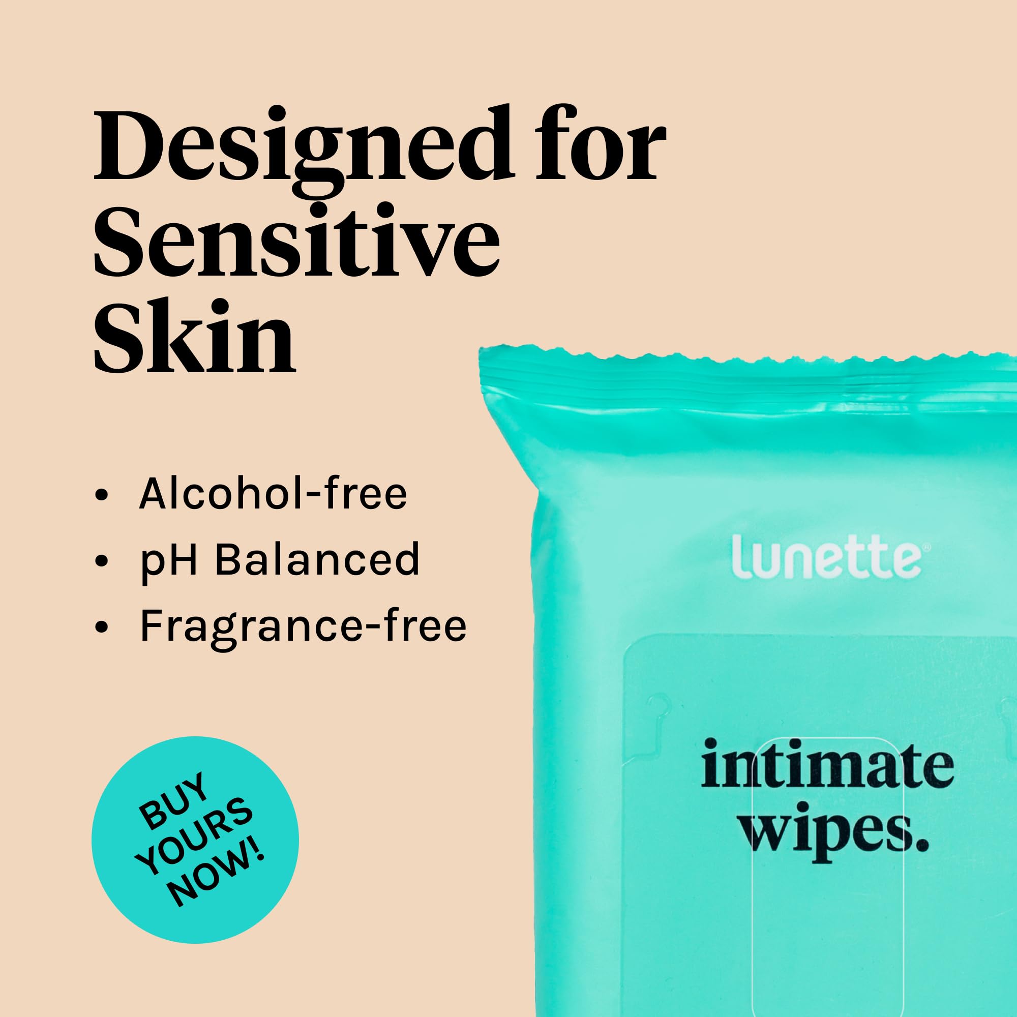 Lunette Intimate Wipes, Great for intimate areas when on the go, 1 Pack, 50 Wipes