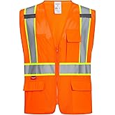 ProtectX Safety Vest for Men Women ANSI Class 2 High Visibility Mesh Reflective Construction Vest with 4 Pockets