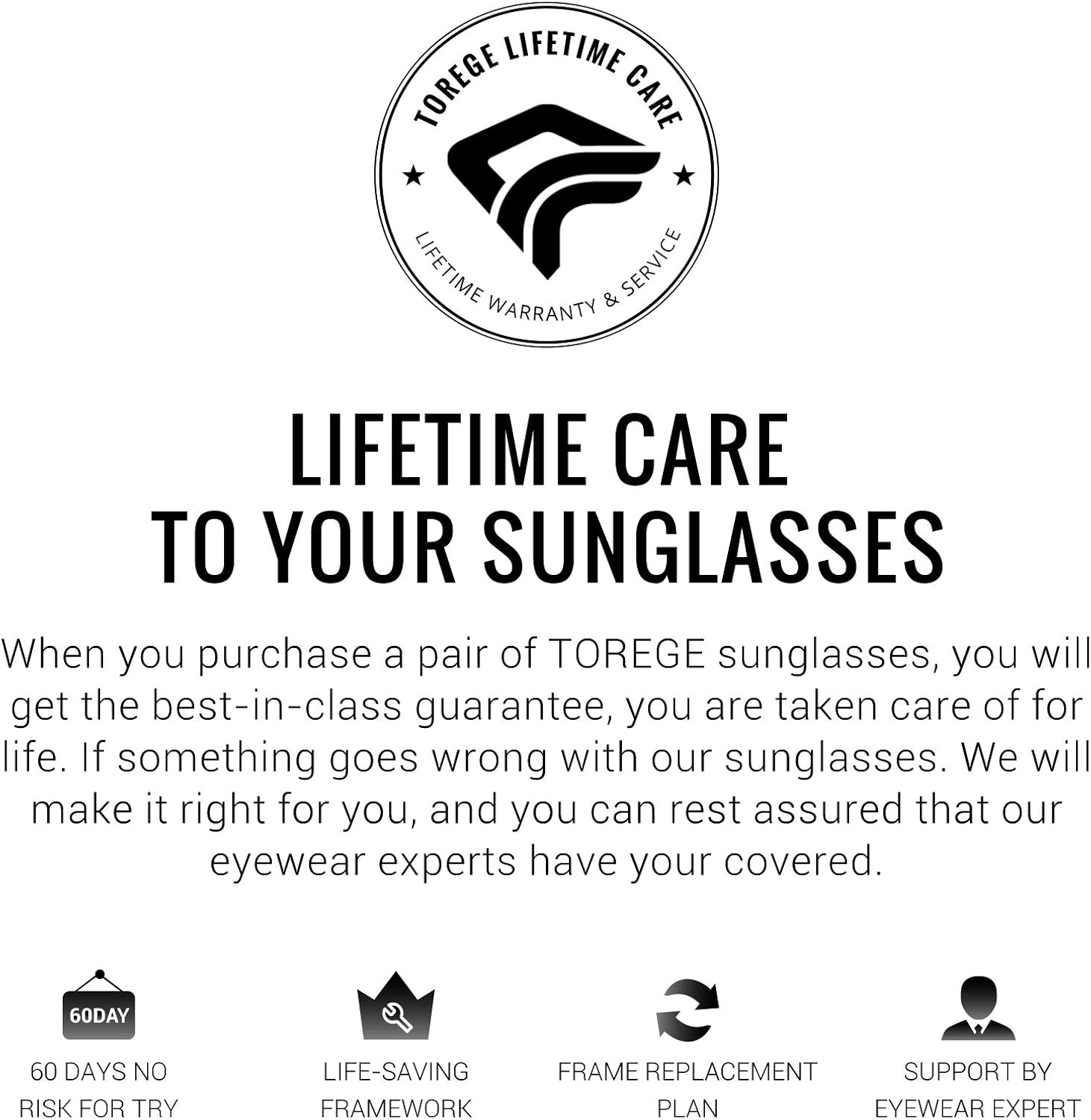 TOREGE Polarized Sports Sunglasses for Men Women for Cycling Running Fishing Golf TR90 Unbreakable Frame TR010-1 (Black&Black Tips& Blue Lens) : Clothing