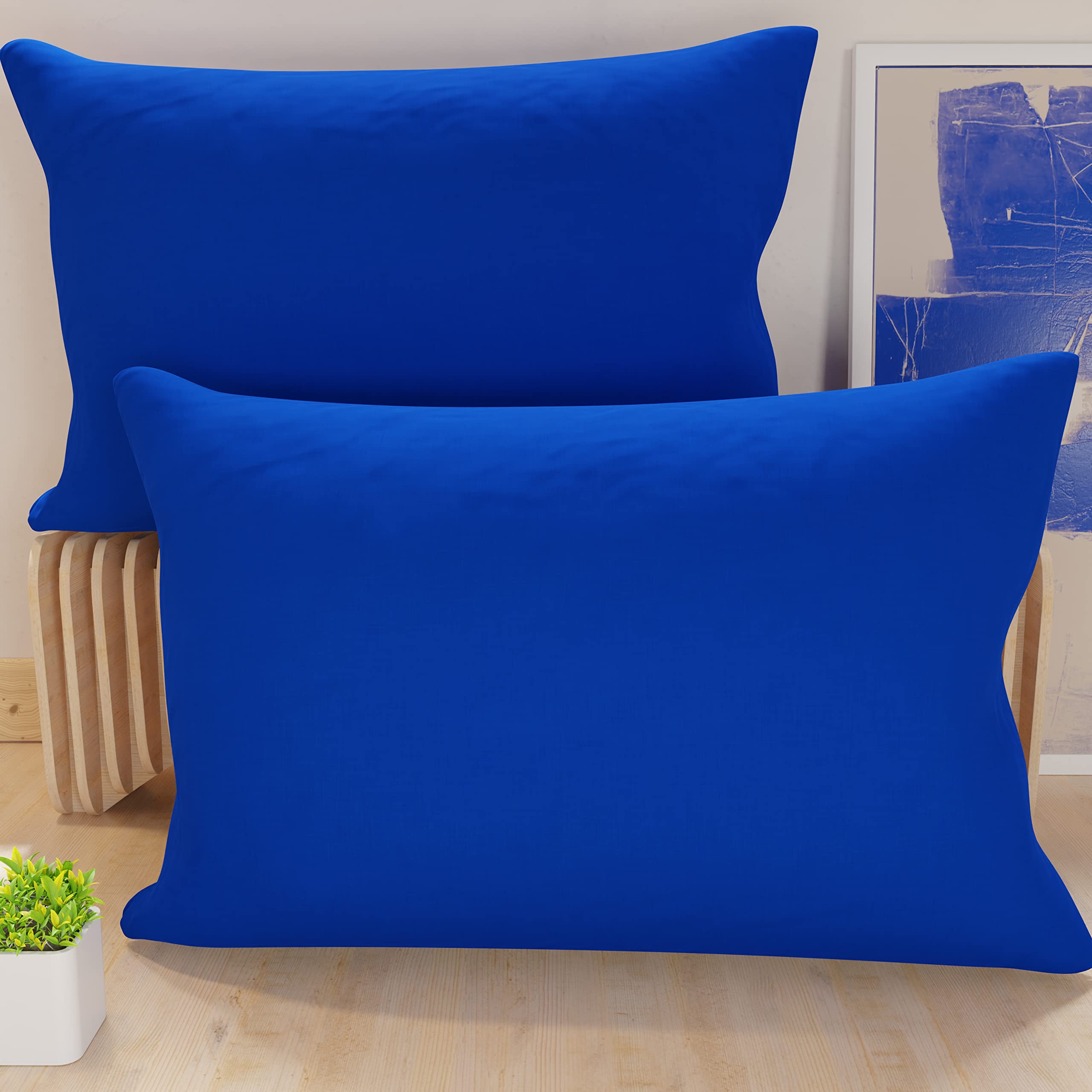 PETTI Artigiani Italiani - Pair of Microfiber Pillowcases 50x80 cm, Bedroom Furniture Cushions, Sofa, Set of 2 Cushion Covers, Solid Blue Pillowcase, 100% Made in Italy