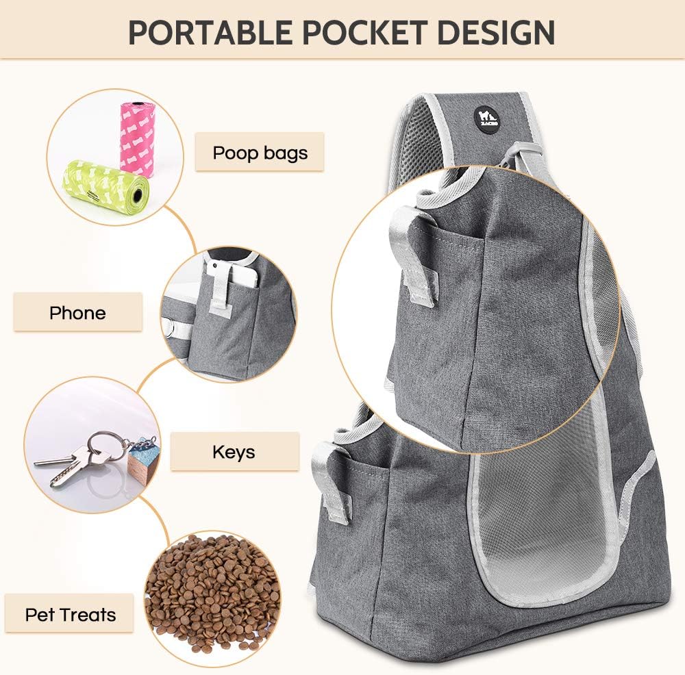 Zacro Pet Sling Carrier - Hand-Free Sling for Small Dog Cat Outdoor Travel, with Breathable Mesh Adjustable Shoulder Strap&Belt, Pet Backpack Puppy Safety Bag for Pets Below 8lb - Grey : Pet Supplies