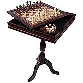 GSE Games & Sports Expert Wooden 3-in-1 Chess Checkers Backgammon Game Table Set with Game Pieces. Game Room Furniture