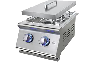 Livory Double Grilling Side Burners for Outdoor Kitchen, 2 * 15,000BTU Liquid Propane Burners, Duty Heavy 304 Stainless Steel, Built-in Side Burner for BBQ Island Grill, with Natural Gas Kit