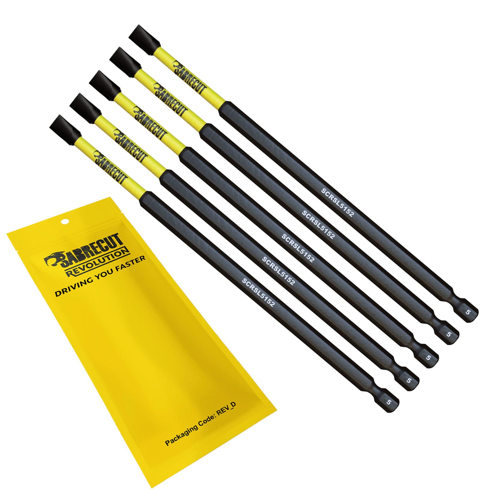5 x SabreCut SCRSL5152_5 152mm SL5 Slotted Magnetic Impact Screwdriver Driver Bits Set Single Ended Heavy Duty