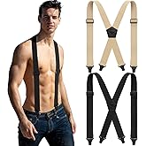 Janmercy 2 Pcs x Back Hidden Suspenders 1.5 Inch Work Suspenders for Men Shirt Pant Clothing