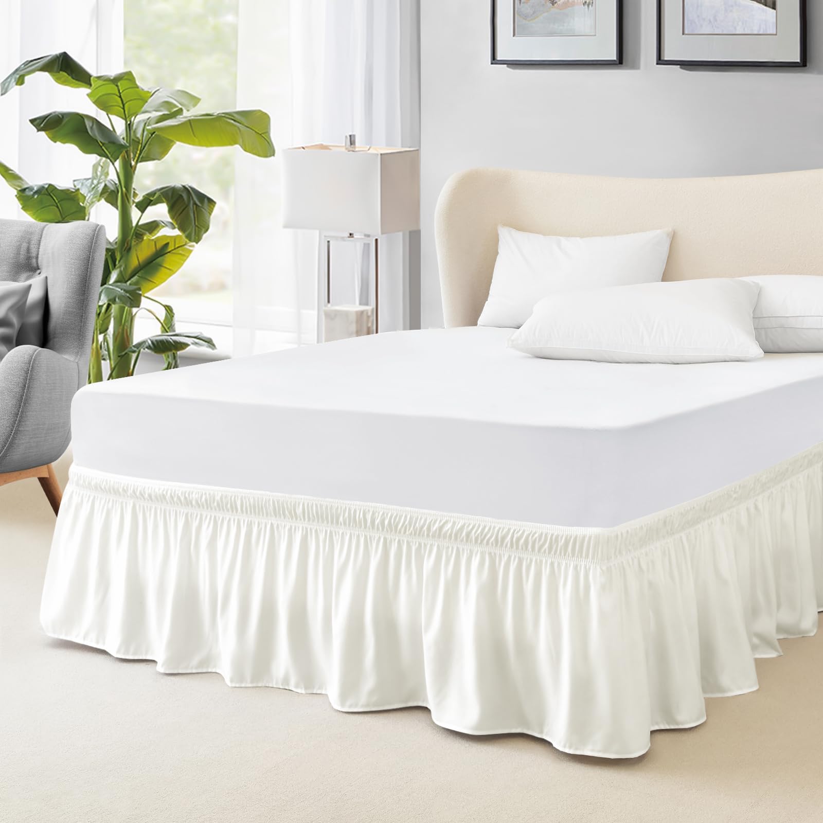 Photo 1 of FreshCulture Twin Bed Skirt, Elastic Wrap Around Bed Skirt Twin Size, Bed Skirts for Adjustable Bed, Easy Fit with 15 Inch Drop Length, Hotel Quality Dust Ruffle for Twin Bed (Ivory)