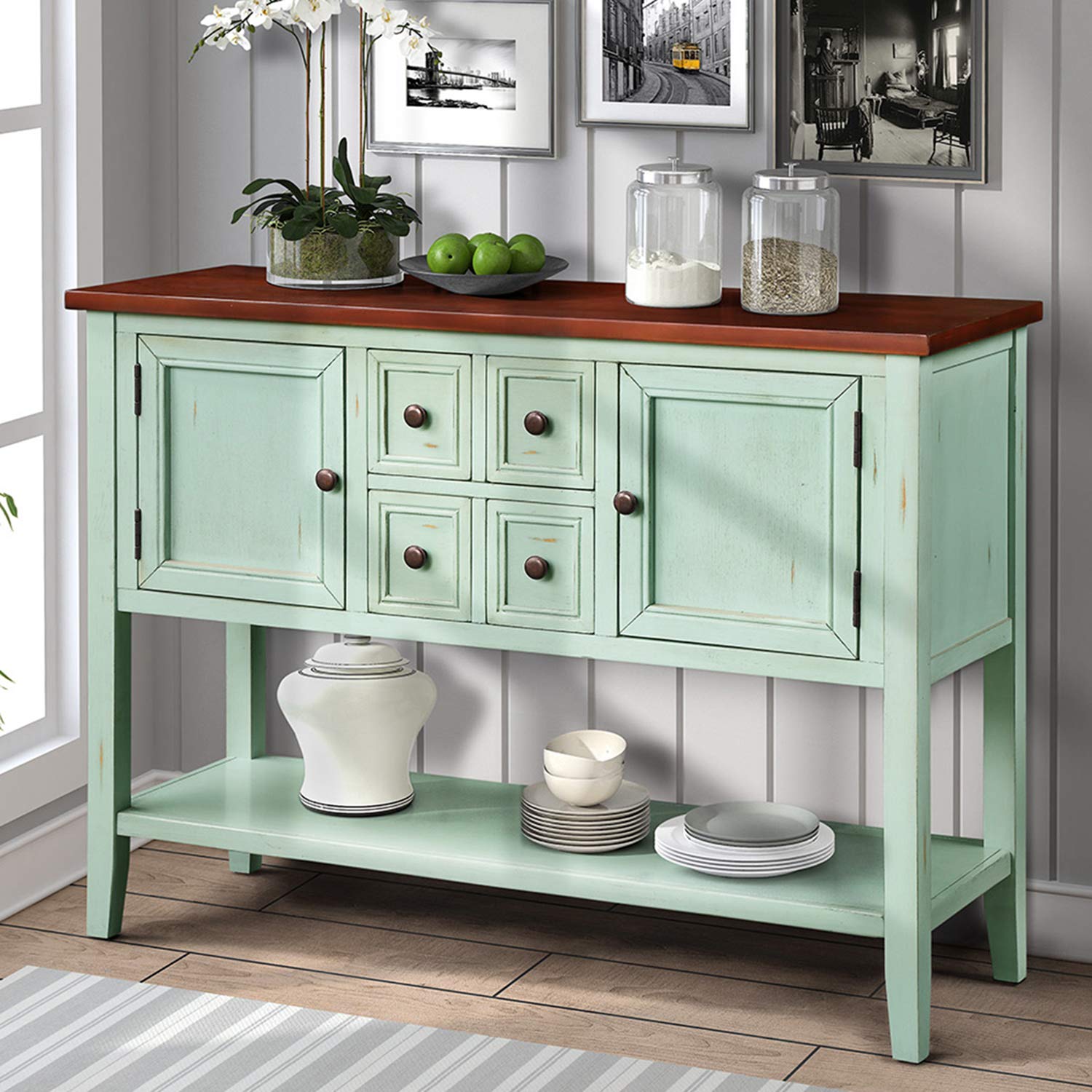 P PURLOVE Console Table Buffet Table Sideboard with Four