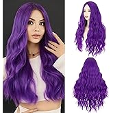 S-noilite Long Wavy Wig 24inch Purple Long Wigs for Women Middle Part Natural Looking Synthetic Wigs for Cospaly Daily Use