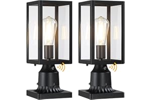 MYHXQ Dusk to Dawn Outdoor Post Lights with Pier Mount Base, 2-Pack Modern Lamp Post Light Fixture Waterproof Pole Lights Outdoor Column Lights Exterior Post Lantern with Clear Glass for Garden Patio