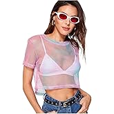 SweatyRocks Women's Sexy Sheer Mesh Fishnet Net Short Sleeve T-Shirt Crop Top