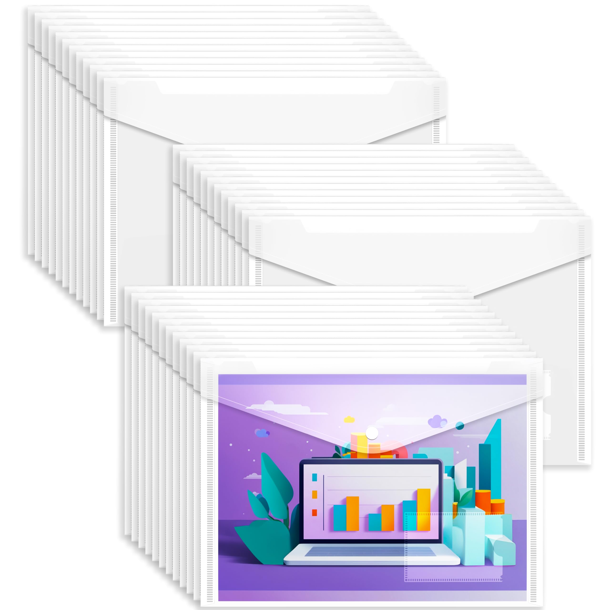 Plastic Wallets Folders - 36 Pcs A4 Clear Plastic Popper Wallet Document Folder with Button Closure