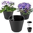 Self Watering Planters for Indoor Outdoor Plants 7 inch Flower Pot with Water Level Indicator Grey 3 Pack African Violet Self Watering Pots for All Orchid agave etc. House Plant Plastic Planter