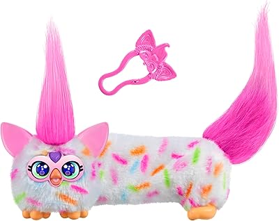 FURBY DJ Furblets Berry-Cup-Cake Mini Electronic Plush Toy with Funny Stretchable Sound Effects & Music, Speaks Furbish, White & Pink
