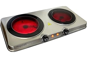 MegaChef Indoor and Outdoor Portable Electric Stove Portable Dual Vitro-Ceramic Infrared Cooktop