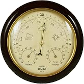 Ambient Weather WS-YG302A WS-YG302-Y Traditional Barometer | With Temperature and Humidity, Cherry Finish, Beige Dial