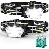 PLUSINTO 9 LED Headlamp Battery Powered, 2 Packs 2000 Lumens Headlight | 6 AAA Batteries Included, 6 Modes, Lightweight and Adjustable, IPX5 Waterproof Head Lamp for Camping, Outdoor, Running