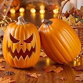 EVERLORIA Carvable PU Artificial Pumpkins for Decorating, 12.8" Tall Realistic Fake Fall Pumpkins Set of 2 for DIY Halloween &amp; Thanksgiving Home D&eacute;cor