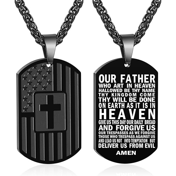 Fiusem Men's Bible Verse Dog Tag Necklace - 24 Inch Cross Chain With Inspirational Message