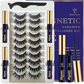 3D Magnetic Eyelashes with Eyeliner Kit - 7C SevenCrown Magnetic Lashes Natural Looking with Upgraded 4 Tubes of Liner Waterproof, Long Lasting,10 Pairs Reusable False Eyelashes Easy to Apply.