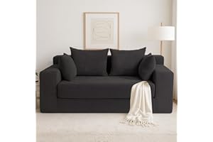 cidludto Convertible Sofa Bed, 3 in 1 Loveseat Folding Couch Bed Foldable - Chaise Lounge Chair & Floor Futon Sleeper, Corduroy Pull Out Sofa Bed with 4 Pillows for Living Room, Black