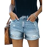 KISSMODA Denim Shorts Women Trendy Button Summer Cut Off Short Womens Jean Shorts High Waisted Denim Hot Ripped Shorts