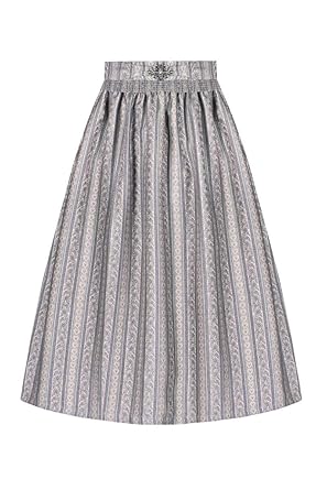 Moser Dirndlschürze midi 70er Silber Altrosa Flora 007061, gestreifte Webschürze, Blumenmuster, Schürzenschließe mit kristall