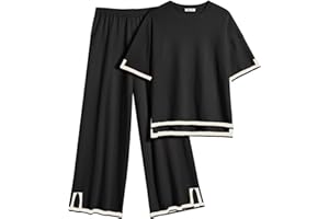 Ekouaer Lounge Set for Women Travel Outfits 2 Piece Sets Short Sleeve Sweater Top Wide Leg Long Pants Loungewear