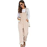 Flygo Corduroy Overalls for Women Loose Fit Adjustable Straps Long Bib Pants Wide Leg Jumpsuits with Pockets