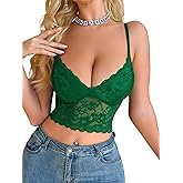 Viomisha Lace Bralettes for Women Sexy Scalloped Trim Bra No Underwire Adjustable Padded Bra Deep V Neck Bralette