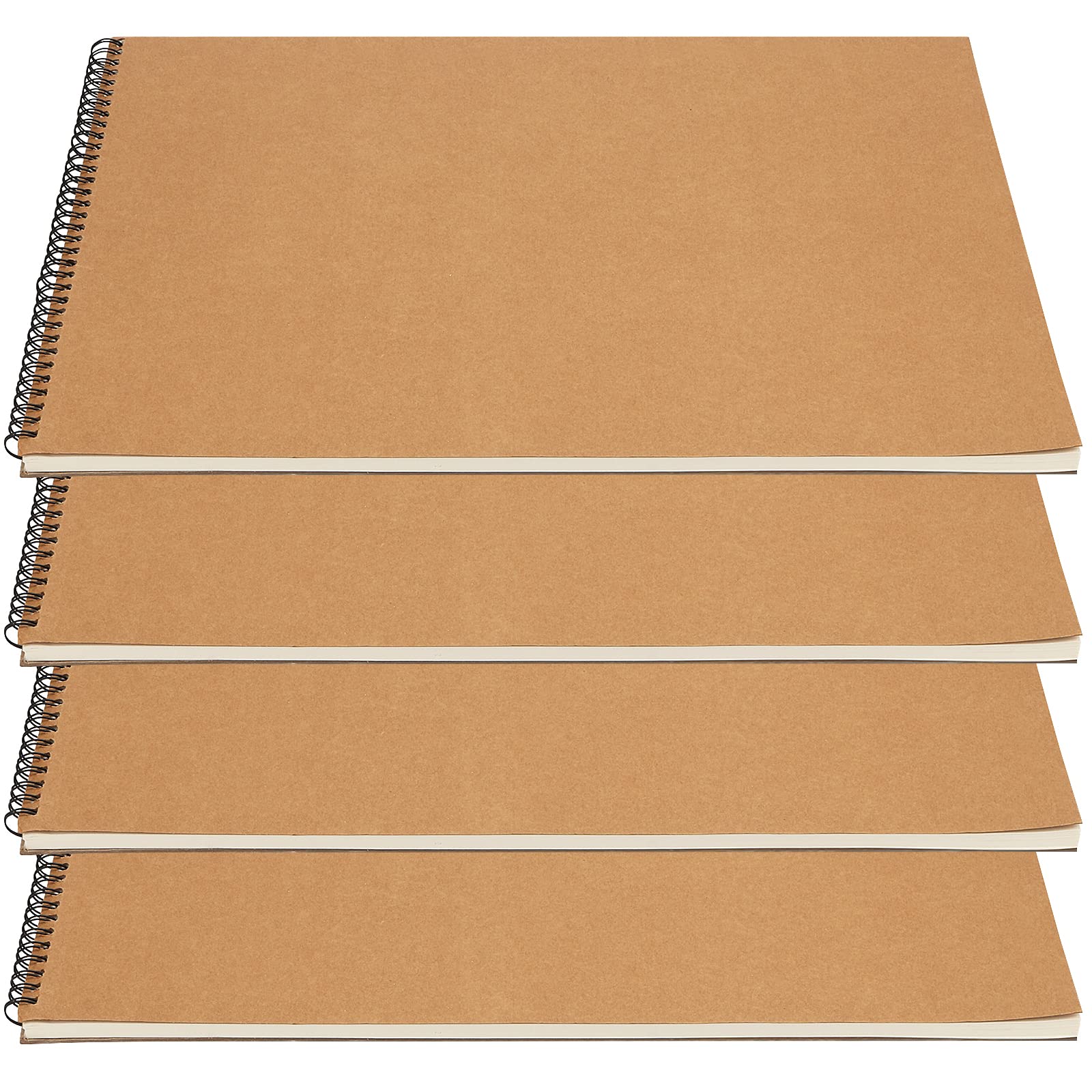 PINGEUI 4 PCS A3 Spiral Sketchbook, 160gsm Blank Kraft Spiral Bound Notebook, Kraft Cover Sketch Book for Portrait, Memo, Note, Diary Plan, Meeting Record, 60 Pages/30 Sheets