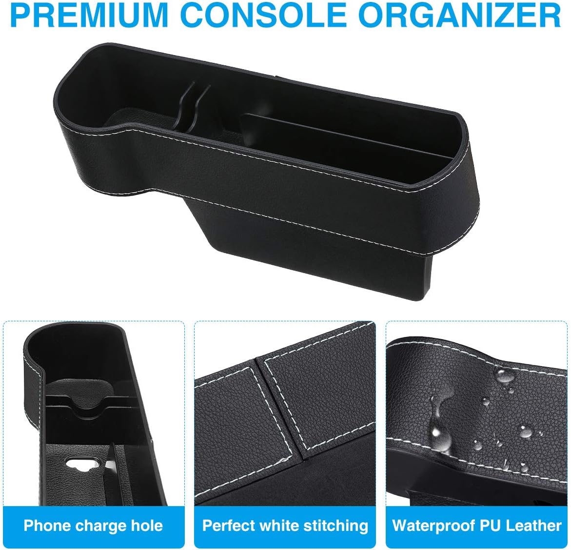 CAMTOA Car Seat Gap Filler,Multifunctional Car Seat Organizer with Cup Holder PU Leather Seat Console Side Pocket Storage Box for Cellphones, Keys, Cards, Wallets, Sunglasses(Driver Side): Automotive