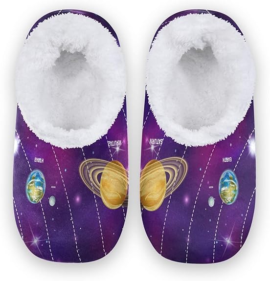 Amazon.com | Linomo Planet on Solar System Slippers for Women, Womens House Slippers Indoor 