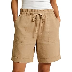 LMSXCT Faux Linen Shorts for Women Casual Summer High Waisted Drawstring Wide Leg Lounge Beach Vacation Shorts with Pockets