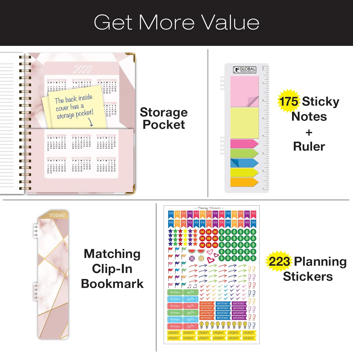 HARDCOVER Academic Year 2021-2022 Planner: (June 2021 Through July 2022) 8.5"x11" Daily Weekly Monthly Planner Yearly Agenda. Bookmark, Pocket Folder and Sticky Note Set (Pink Mosaic Triangle) : Office Products