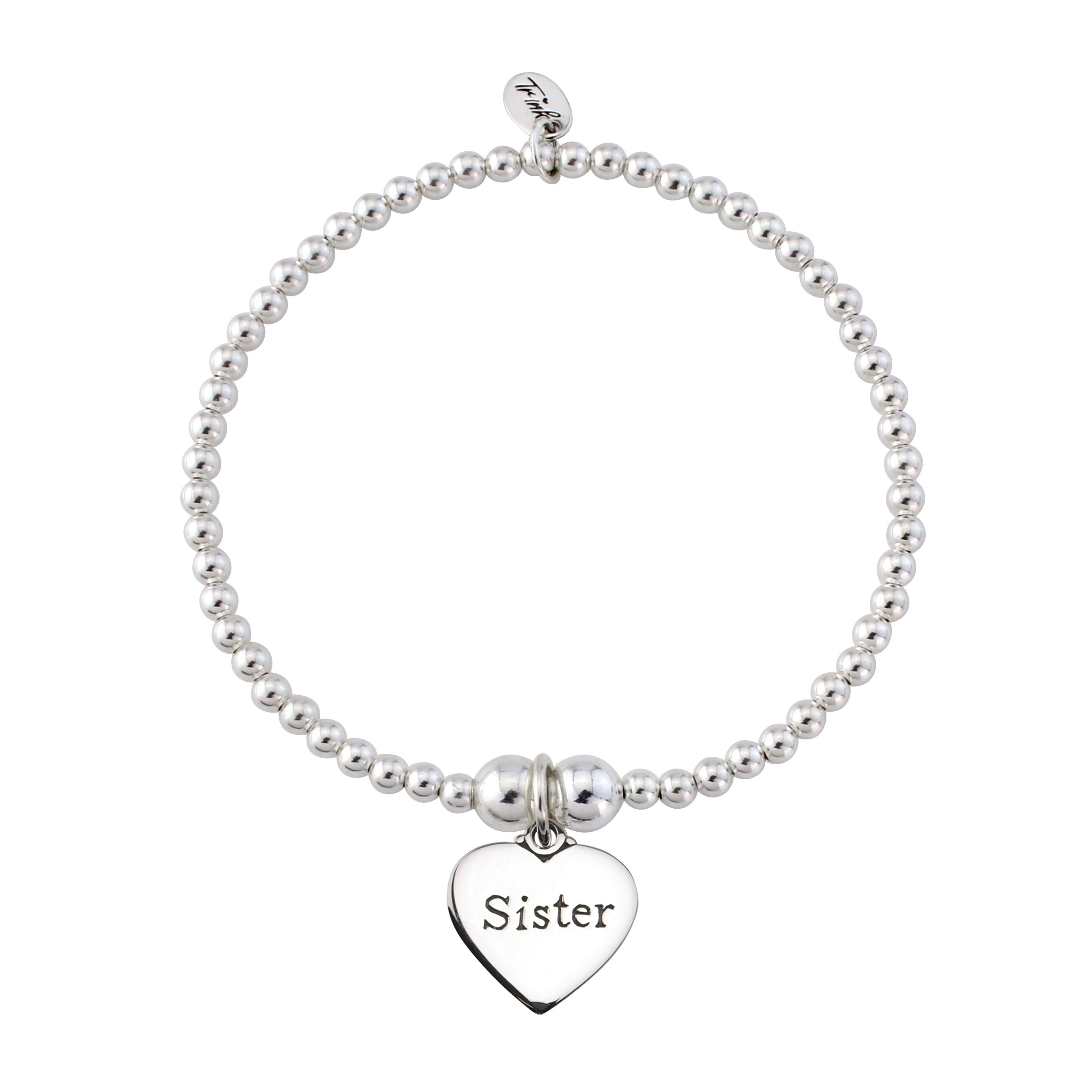 TRINK Brand Sister Sterling Silver Beaded Heart Charm Bracelet (Sis)