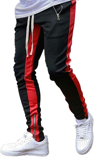 Amazon Ray Varitto メンズ トレーニングパンツ ジョガーパンツ サイドラインパンツ ジム フィットネス 裾ファスナー付き 黒 赤ライン Xxl アクティブロングパンツ 通販