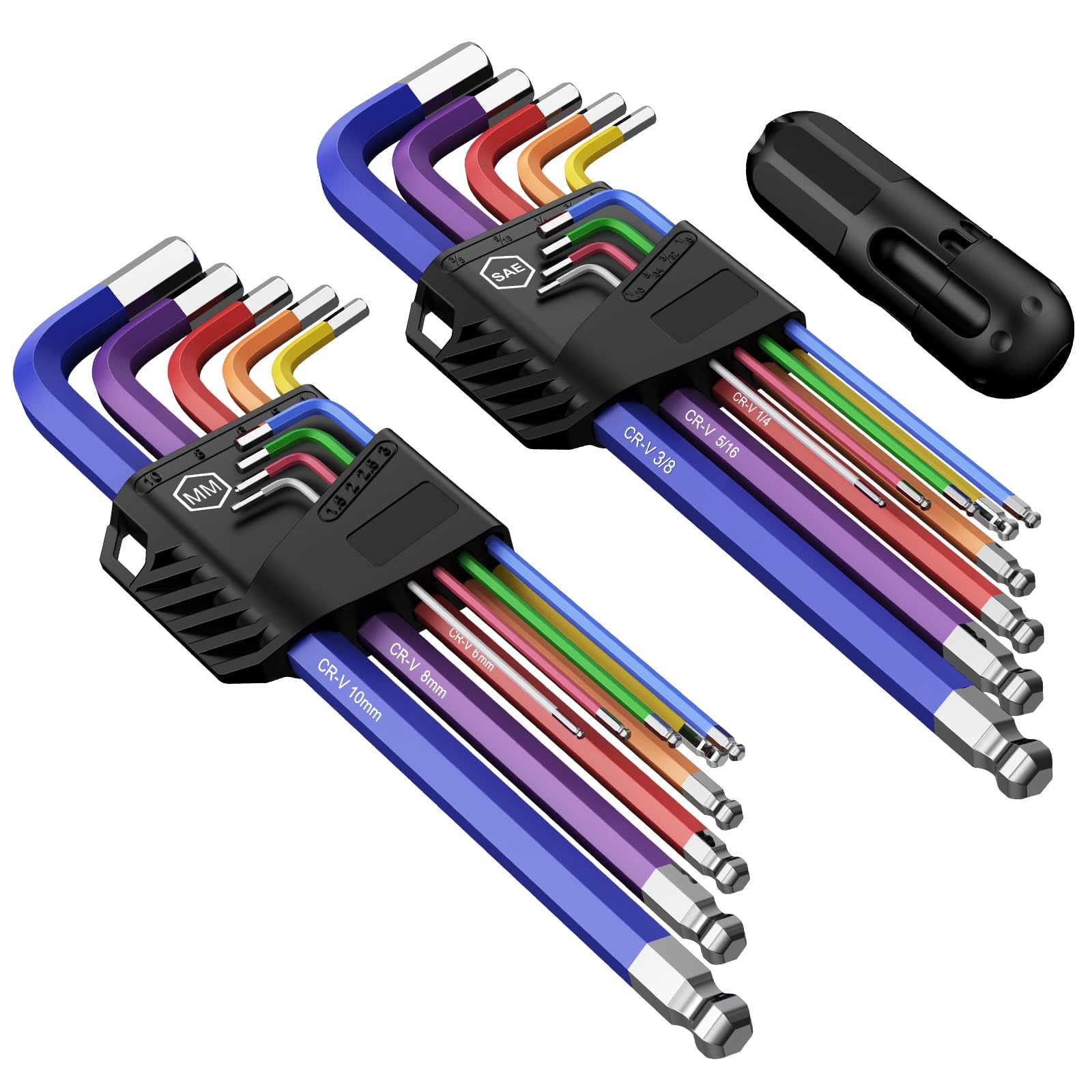 COLFULINE 18PCS Metric and Imperial Allen Key Set, Long Ball End Alan Keys Sets Hex Key Set with T-Handle, 1.5-10 mm and 1/16-3/8 Inch for Bicycle/Motorcycle/Automobile Repair, Furniture Assembly