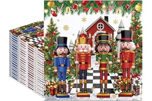 Fitumiw 80Pcs Merry Christmas Nutcracker Paper Napkins Cartoon Soldiers Disposable Napkins Santa Xmas Trees Printed Decorative Napkins for Baby Shower Birthday Party Supplies Table Decor