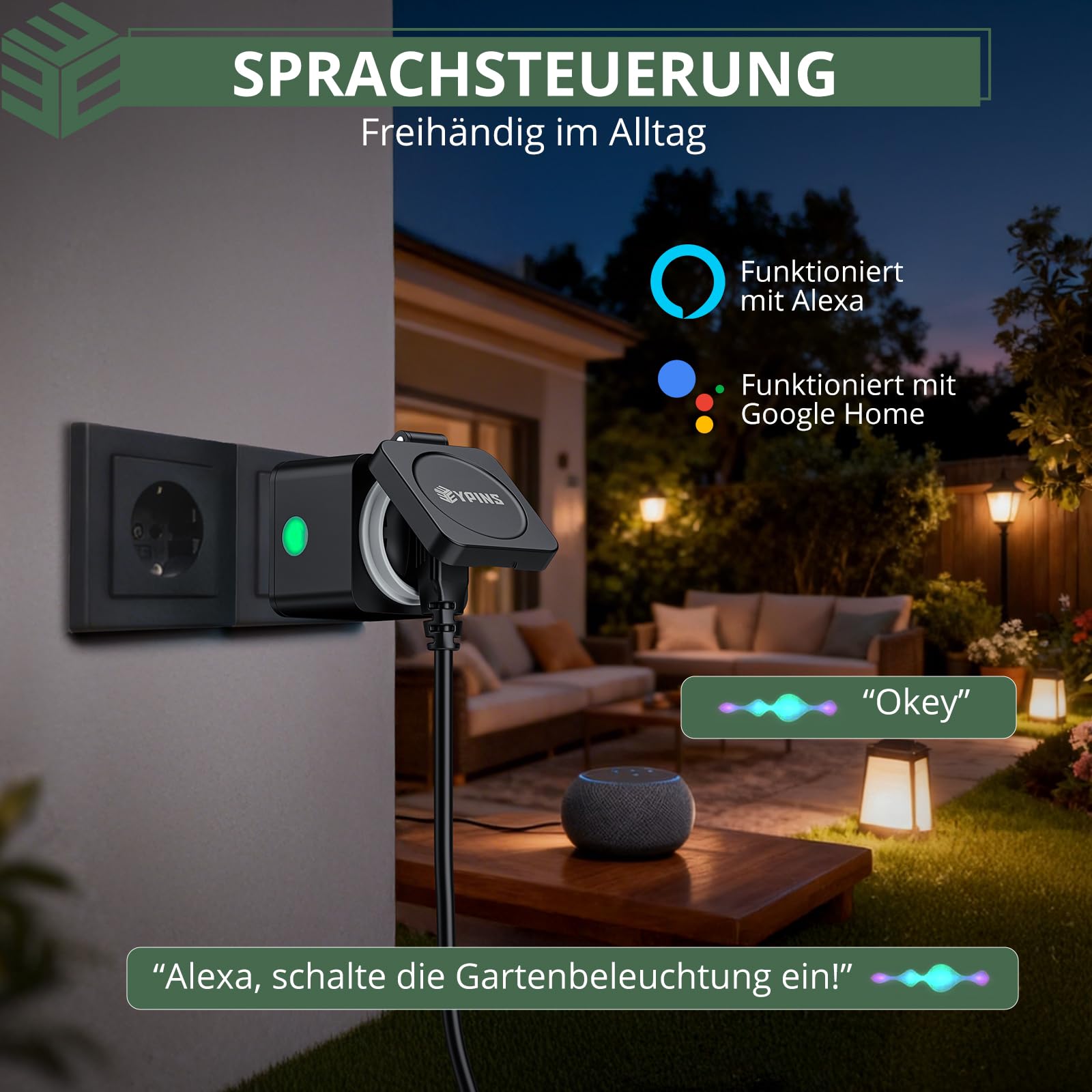 EYPINS WLAN Steckdose Outdoor IP54, Smarte Außensteckdose mit Strommessung, Zeitplan, Überlastschutz, Sprachsteuerung über Alexa & Google Home, Smart Life App Fernbedienung, 3680W/16A Steckdose 2PCS 4