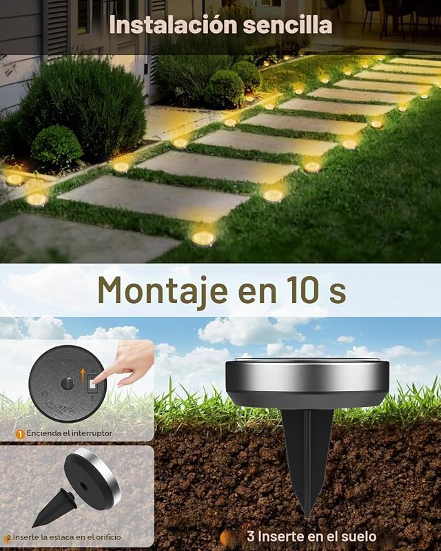 BTFARM 8 Packs Luzes LED Solares Piso de Jardim ao Ar Livre, 8 Lâmpada Solar LED Jardim ao Ar Livre, IP65 Lâmpadas de Piso Solar Impermeáveis Caminho, Gramado, Pátio, Terraço (Branco Quente)