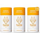 Hume Supernatural Aluminum Free Deodorant for Women & Men - Safe for Sensitive Skin - Probiotic, Plant-Based, Baking Soda Free, Aloe, & Cactus Flower, Anti Sweat, Stain & Odor - Amber Woods, 3-Pack