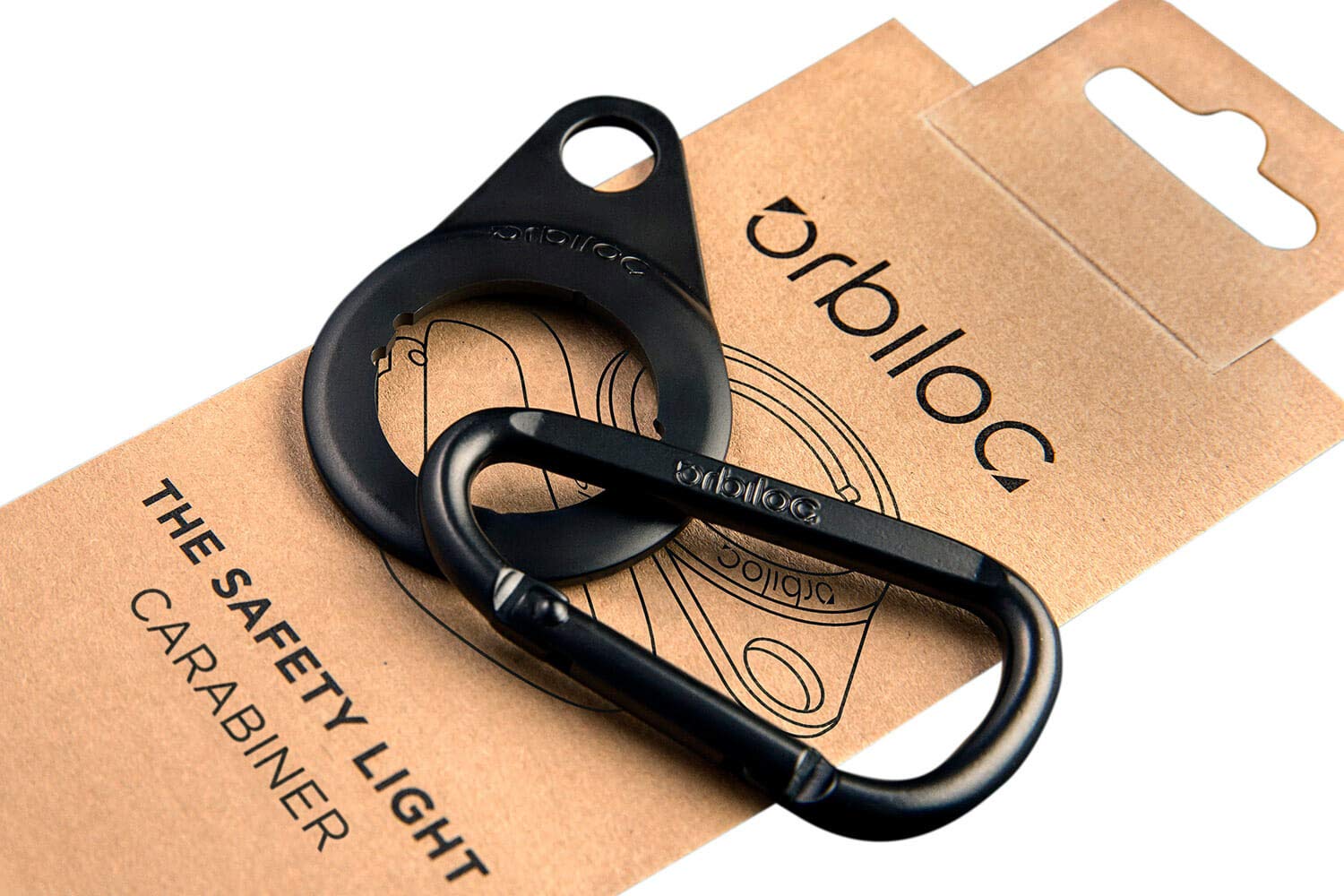 Orbiloc Carabiner Premium Aluminium Quick Action D Ring Clip Hook with Dual Dog Light Mount for Outdoor Walking, Hiking and Camping,Black