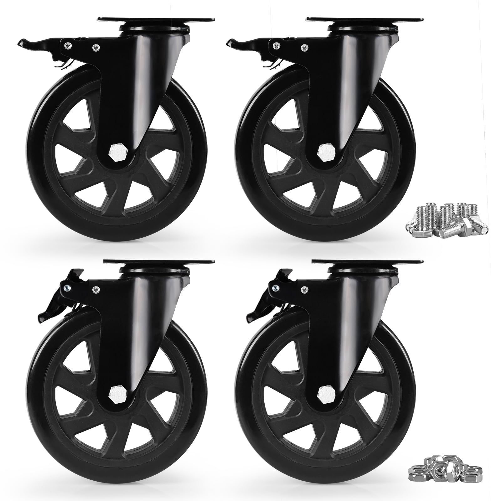 Caster Wheels, Heavy Duty 6 Inch Casters Set of