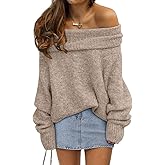 LILLUSORY Womens Off The Shoulder Sweater Oversized Batwing Sleeve Loose Pullover Sweaters Tops