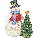 Enesco Jim Shore Heartwood Creek Snowman with Vintage Christmas Tree Lit Figurine, 8.5 Inch, Multicolor