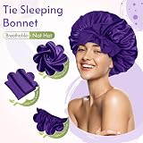 BONNET QUEEN Silk Bonnet for Sleeping Curly Hair Satin Night Cap Dark Purple view 3