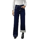 heipeiwa Women's Fleece Lined Jeans Wide Leg Baggy Winter Jeans Thermal Flannel Lined Jean Denim Pants